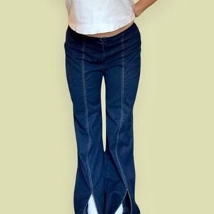 Dark Wash 2000s Kick Flare Front Stitch Low/No Waistband Denim Jeans Junior 9